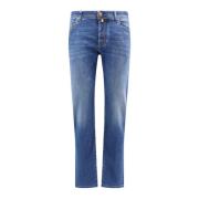 Jacob Cohën Blå Slim Fit Jeans med Metallknappar Blue, Herr