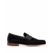 John Lobb Svart mockasin i mocka med tonal läderfinish Black, Herr