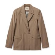 MOS Mosh Randig Blazer med Knappstängning Brown, Dam