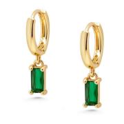 Nialaya Women's Huggie Earrings with Green Charm Yellow, Dam