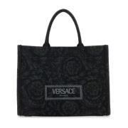 Versace Athena Barocco Broderad Canvasväska Black, Dam