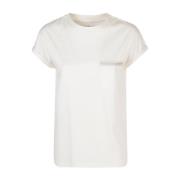 Eleventy Kontrast Groe Crewneck T-shirt White, Dam
