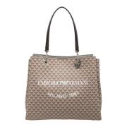 Emporio Armani Logo Mönster Tote Bag Beige, Dam