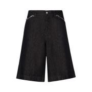 Dolce & Gabbana Svarta Denim Bermuda Shorts med Logo Plaque Black, Her...