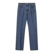 MOS Mosh Högmidjade Flare Jeans med Pressveck Blue, Dam