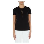 Elisabetta Franchi Bomull T-shirt med Halsband Logo Detalj Black, Dam