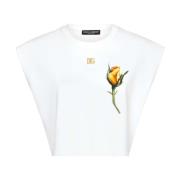 Dolce & Gabbana Blommig Applikation Cropped T-Shirt White, Dam