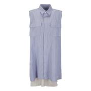 Sacai Thomas Mason Bomull Poplin Klänning Blue, Dam