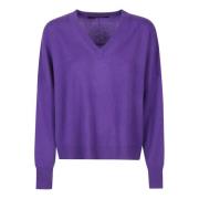 360Cashmere Amethyst High Low Boxy V Neck Sweater Purple, Dam