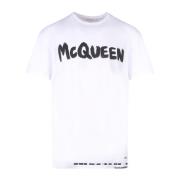 Alexander McQueen Vit Bomull T-Shirt med McQueen Graffiti Print White,...
