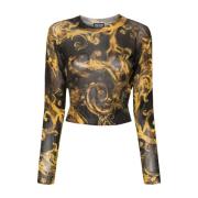 Versace Jeans Couture Svarta Sweaters med Lurex Print Black, Dam