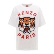 Kenzo Vit Crew-neck T-shirt med Logo Patch White, Dam