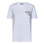 Moschino Vita Ribbstickade Crewneck T-shirts och Polos White, Dam