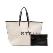 Stella McCartney Logo Print Canvas Tote Bag Beige, Dam