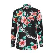 Moschino Silketryckt skjorta med blommönster Black, Herr