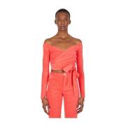 Maisie Wilen Terry Cloth Dramady Off-Shoulder Top Orange, Dam