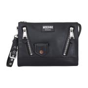Moschino Svart läderväska med silverfärgade metallblixtlås Black, Dam