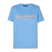 Balmain T-shirt med Paris-tryck Blue, Dam