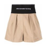 Alexander Wang Safari Shorts med Synlig Dragkedja och Logoband Beige, ...