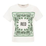 RED Valentino Blommigt Logotryck T-shirt White, Dam