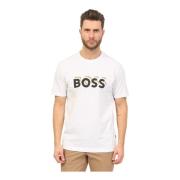 Hugo Boss Regular Fit Bomull T-shirt med Gummi Logo White, Herr