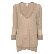 Allude V-Sweater i Klassisk Stil Brown, Dam