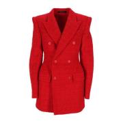 Balenciaga Tweed Blazer Jacka med Peak Revers Red, Dam