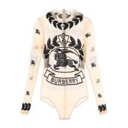 Burberry Stretch Tulle Bodysuit med Broderade Motiv Beige, Dam