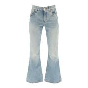Balmain Western Style Crop Bootcut Jeans Blue, Dam