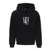 Dolce & Gabbana Tryckt sweatshirt med justerbar huva och strass Black,...