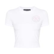 Versace Jeans Couture Vit V-Emblem Logo Print T-shirt White, Dam