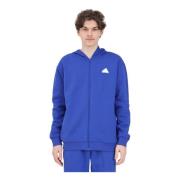 Adidas Blå Hoodie med Dragkedja och Logo Patches Blue, Herr