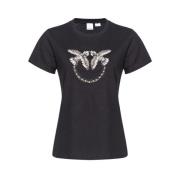 Pinko Love Birds Broderad T-Shirt Black, Dam