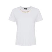 Elisabetta Franchi Gyllene Charm Jersey T-Shirt White, Dam