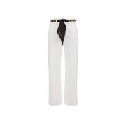 Elisabetta Franchi Ivory Cropped Palazzo Jeans med Sjal Bälte White, D...