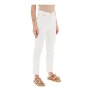 Agolde Slitna höga jeans med cropped längd White, Dam