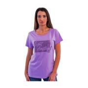 Liu Jo Tryckt Rhinestone T-shirt - Vår-Sommar 2024 Kollektion Purple, ...