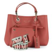 Emporio Armani Medium handväska med hammareffekt och logotyp Pink, Dam