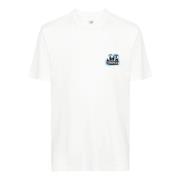 C.p. Company Vit Bomull T-shirt med Ribbad Crew Neck och Korta ärmar W...