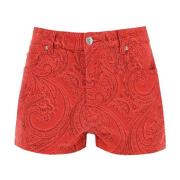 Etro Paisley Denim Shorts med Stretch Bomull Red, Dam