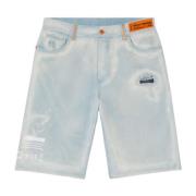 Heron Preston Blå Bomullsshorts med Fransar Blue, Herr