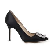 Manolo Blahnik Svarta Pumps med Kristallspänne Black, Dam