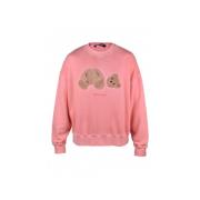 Palm Angels Rosa Bomullssweatshirt med Präglad Teddybjörn Pink, Herr