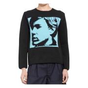 Comme des Garçons Svart stickad tröja med Andy Warhol Jacquard Blue, H...