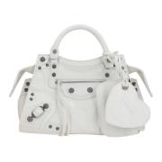 Balenciaga Studded läderhandväska med avtagbar rem White, Dam