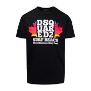 Dsquared2 Svart Surf Beach Logo Print T-Shirt Black, Herr