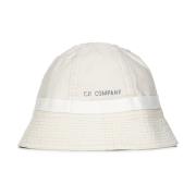 C.p. Company Vit Bomullskanvas Bucket Hat med Logo Print White, Herr