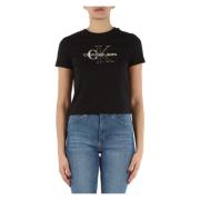 Calvin Klein Jeans Croppad T-shirt i bomull med främre logotryck Black...