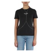 Replay Bomull T-shirt med Avtagbar Kedjedetalj Black, Dam