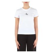 Calvin Klein Jeans Slim Fit Bomull T-shirt med Logobroderi White, Dam